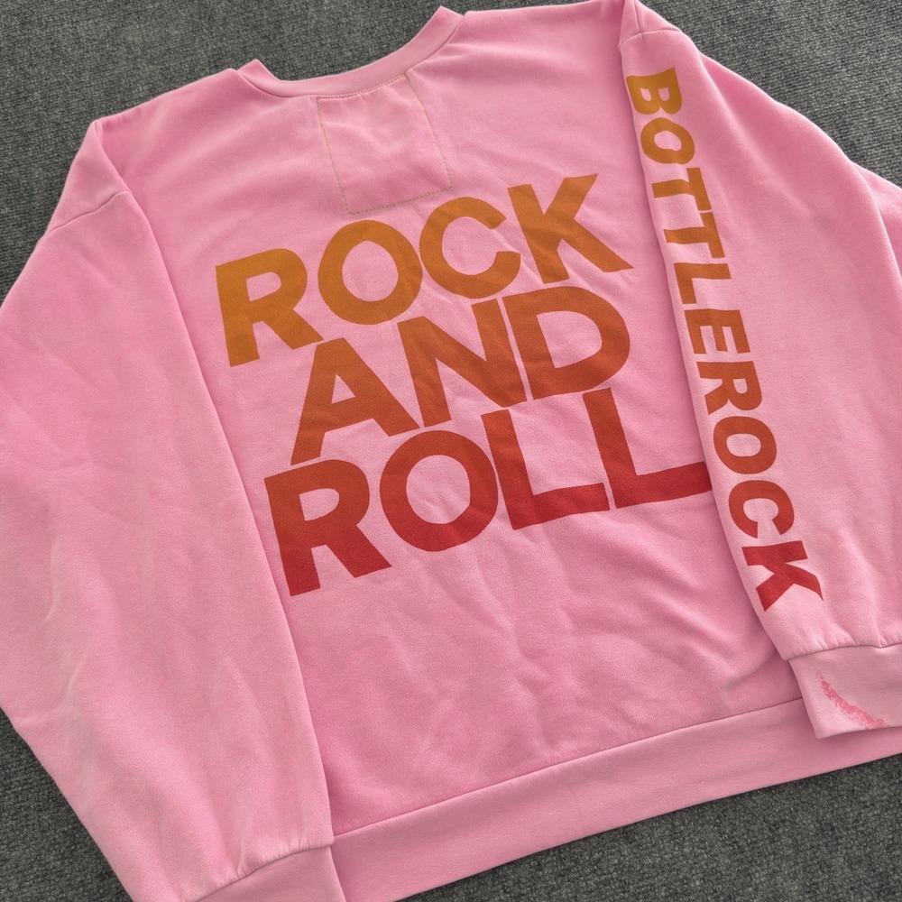 Aviator Nation BottleRock Napa Pink Rock And Roll Crewneck Sweatshirt Large